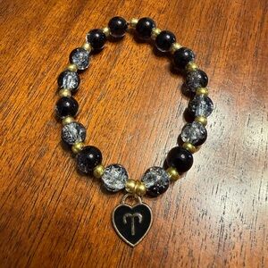 Chic Aries Zodiac Black and Gold Beaded Bracelet
